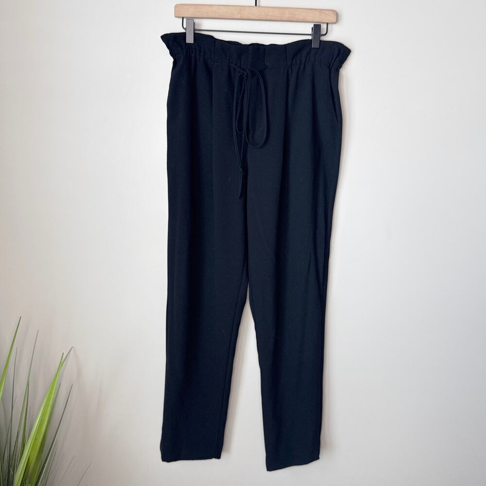 Gianni Bini Size 8 Black Paperbag Pants High Waist Tie Belt Casual Dressy Chic